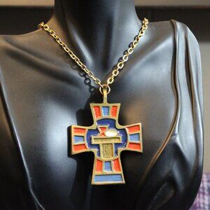 NWT Vintage Terra Sancta Guild Brass Enamel Cross Lot of Two